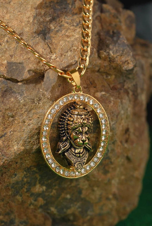 Gold-Plated Hanuman Face Diamond Pendant For Men & Women