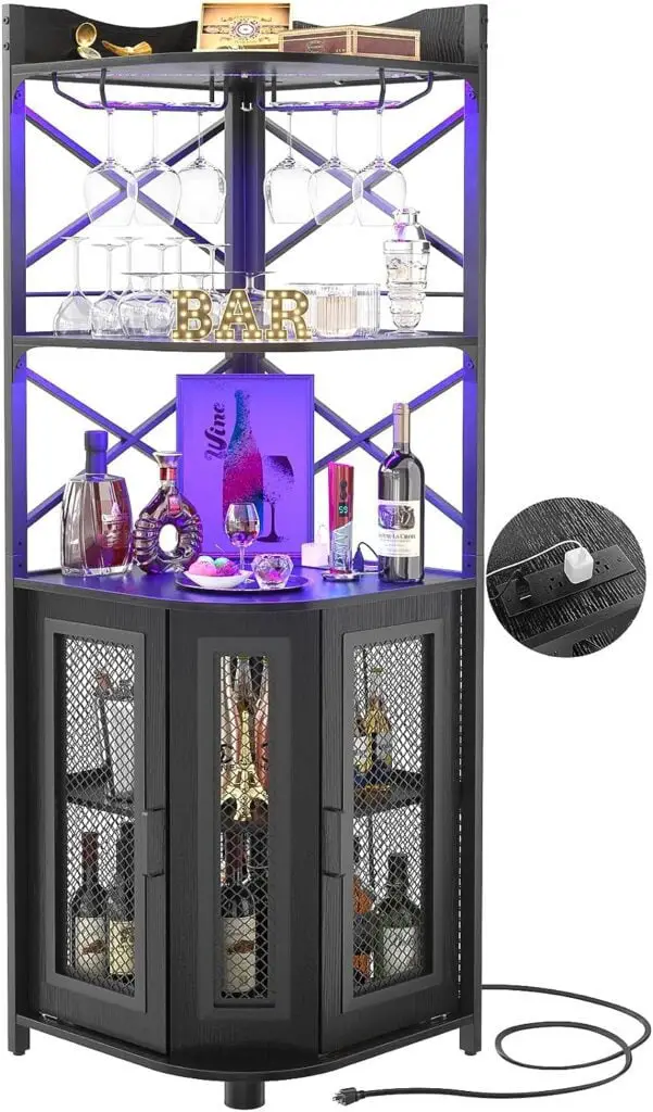 Aheaplus Corner Bar Cabinet with Power Outlet