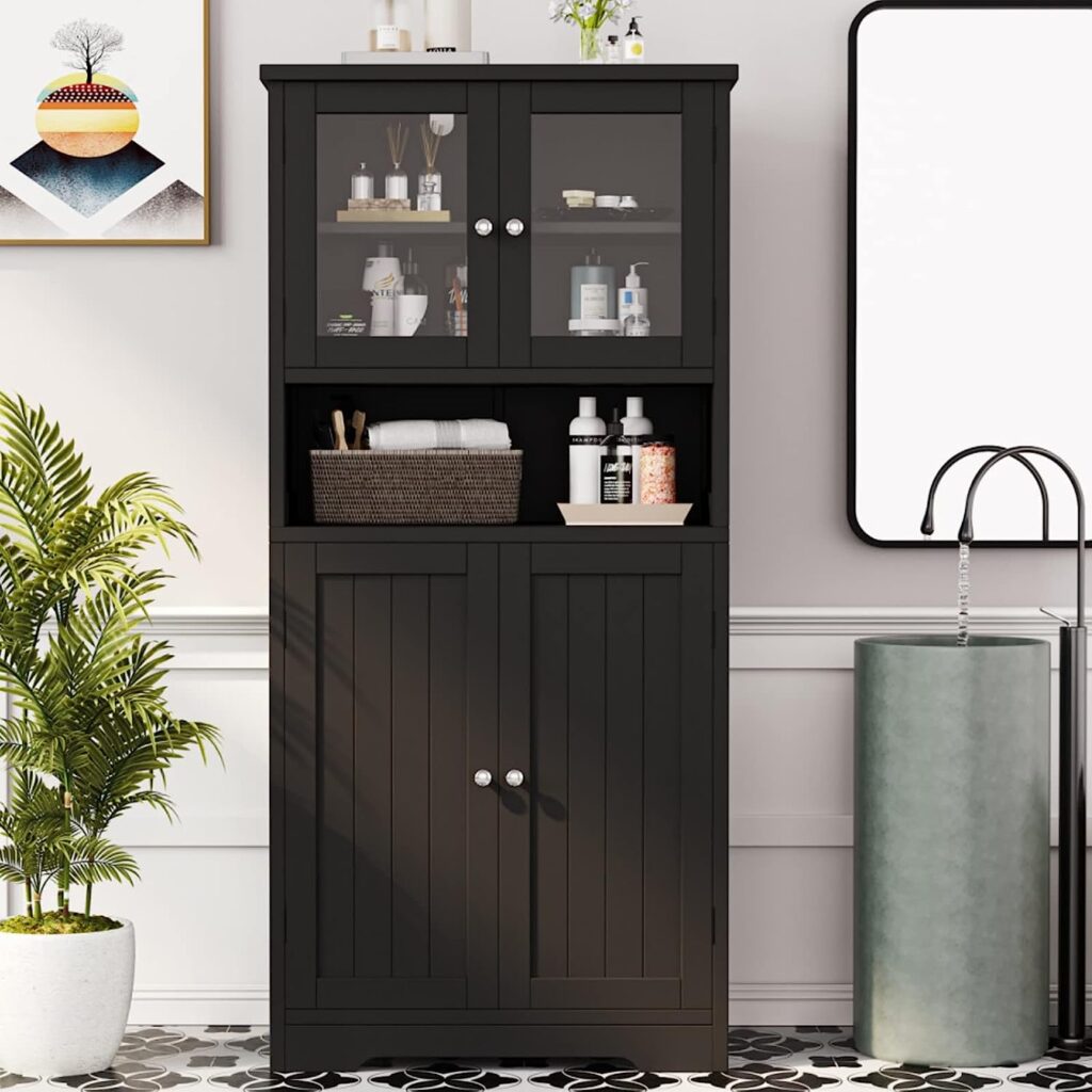 Irontar Bathroom Black Cabinet with Glass Doors