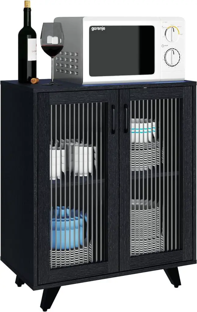 Panana Kitchen Buffet Black storage Cabinets with Glass Doors