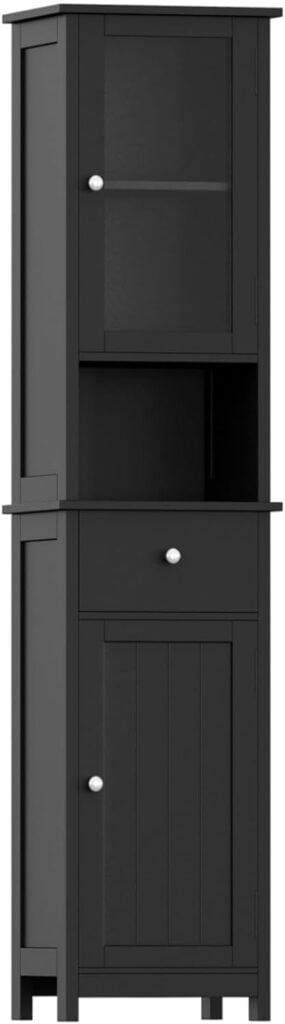 Rovaurx Tall Bathroom Floor Black Cabinet with Glass Doors