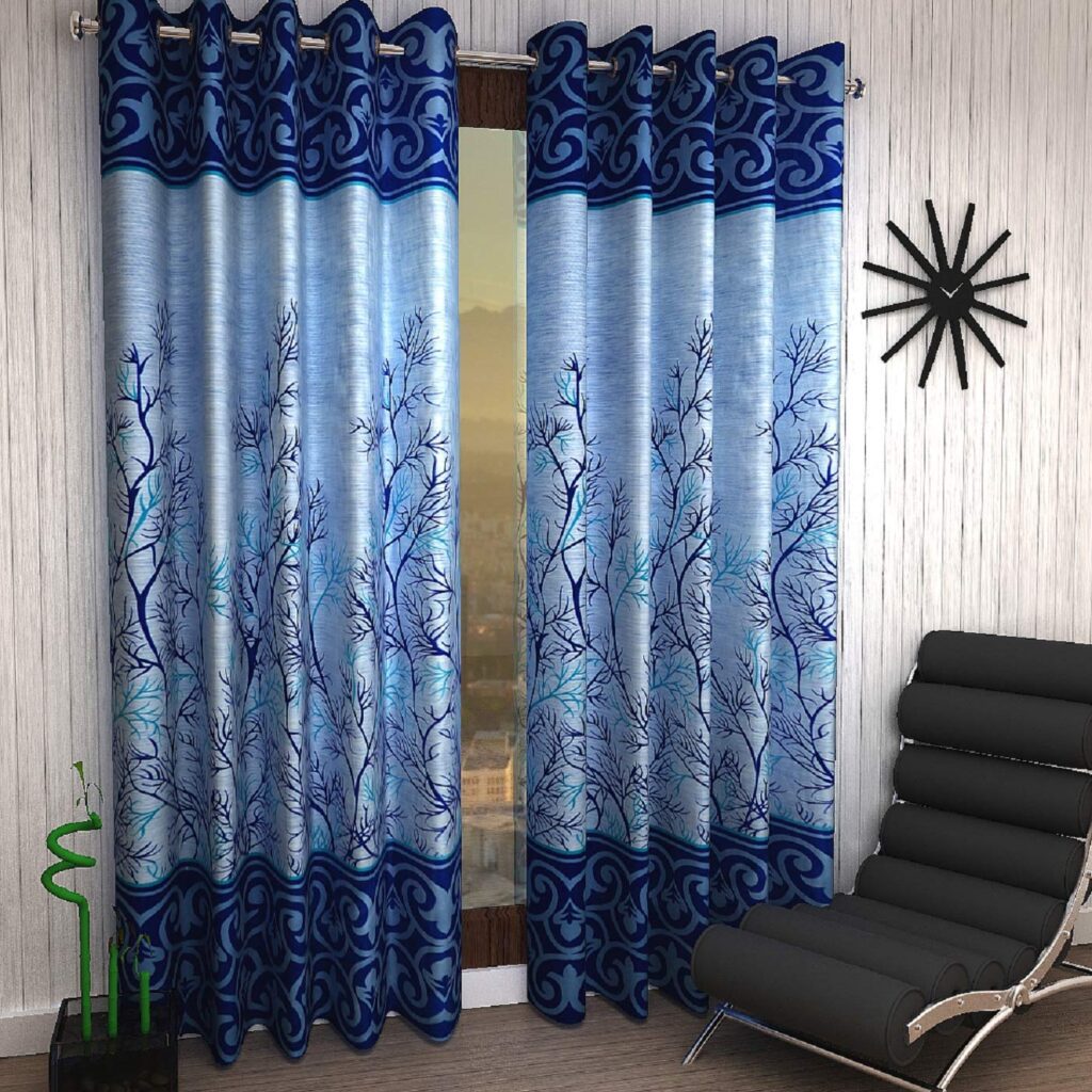 blue color and with chair door curtains designs