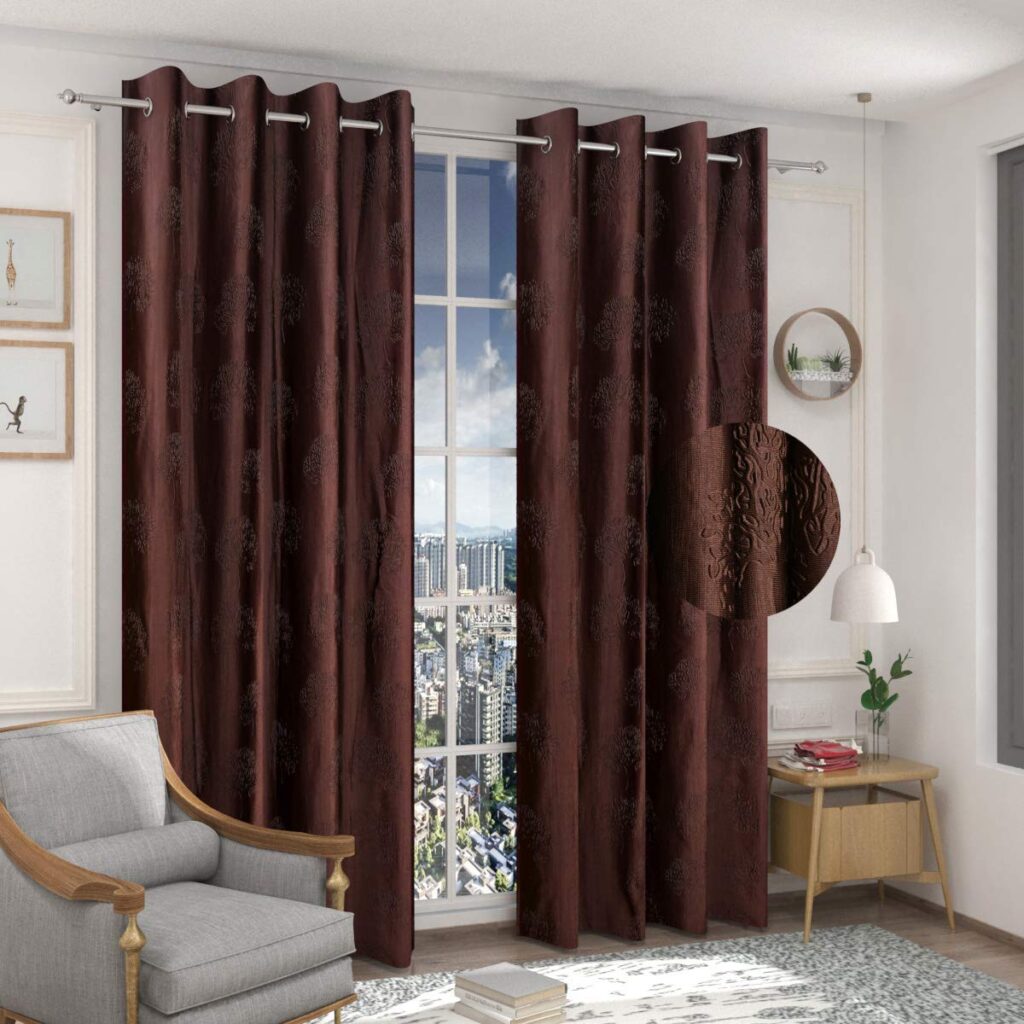 brown color full length door curtains designs