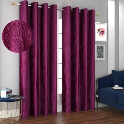 pink color door window curtains
