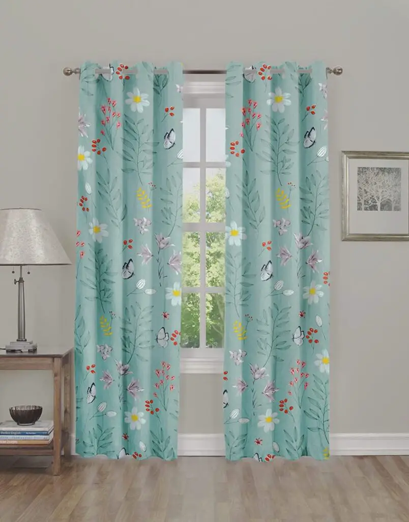 sky blue colour with flower cotton curtains