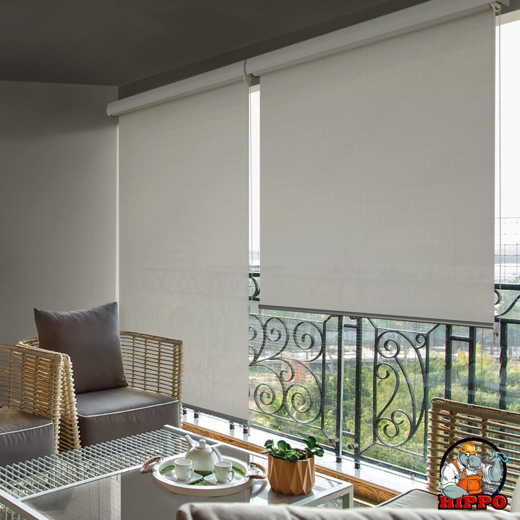 white color two rolling curtains for balcony