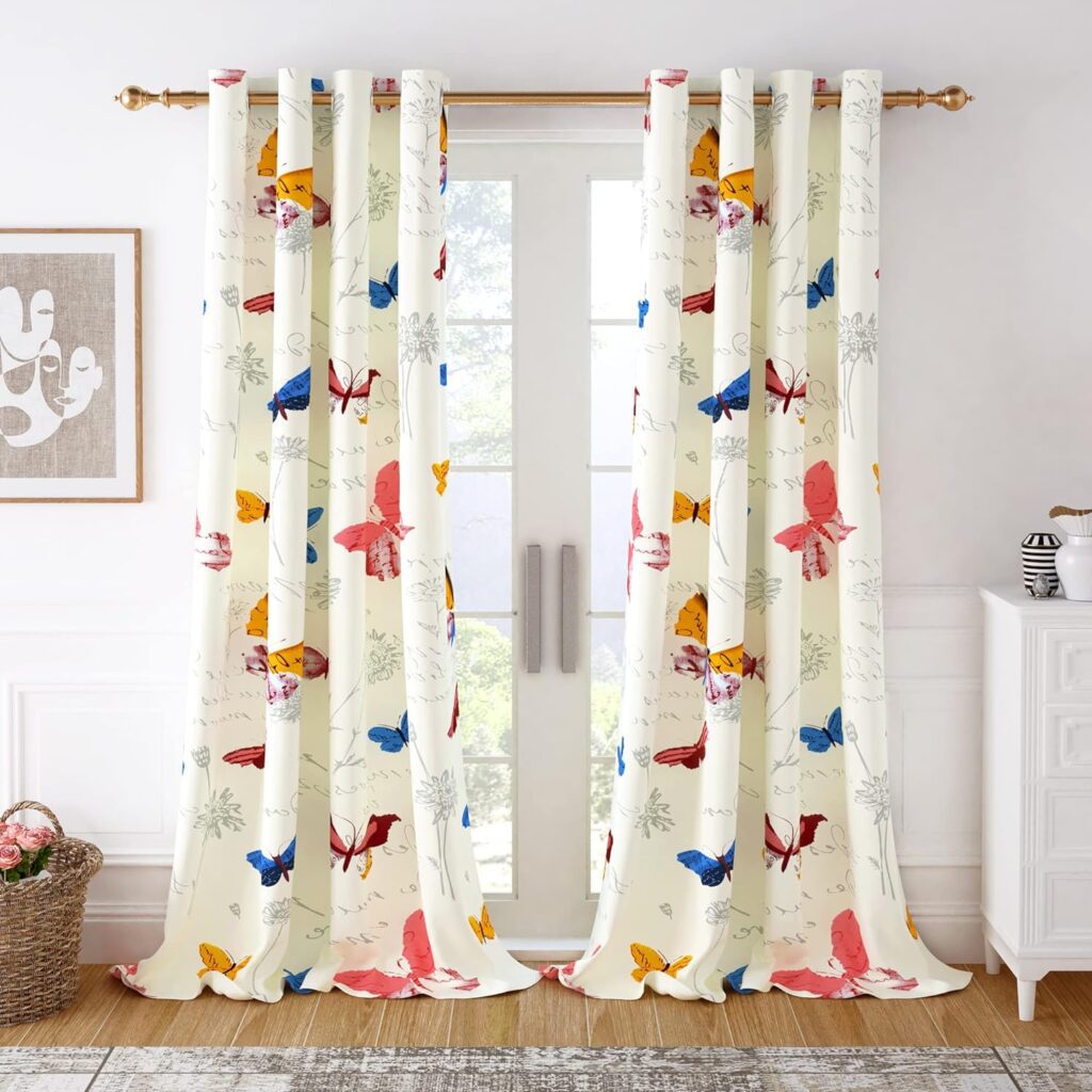 white color with butterfly cotton curtains