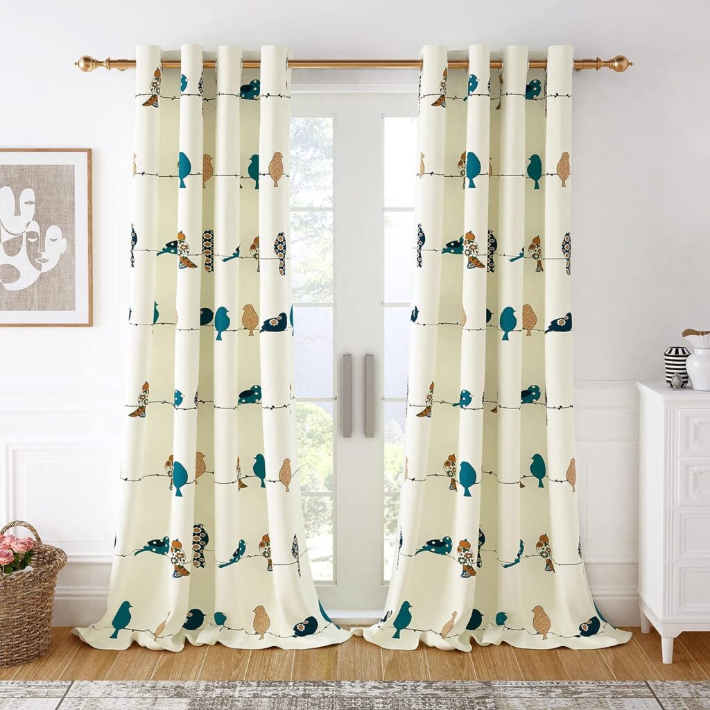 white color with different birds cotton curtains