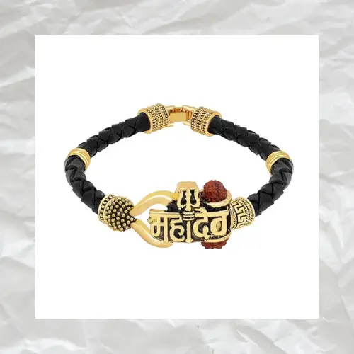 rudraksha bracelet gold for men with Mahadev sign