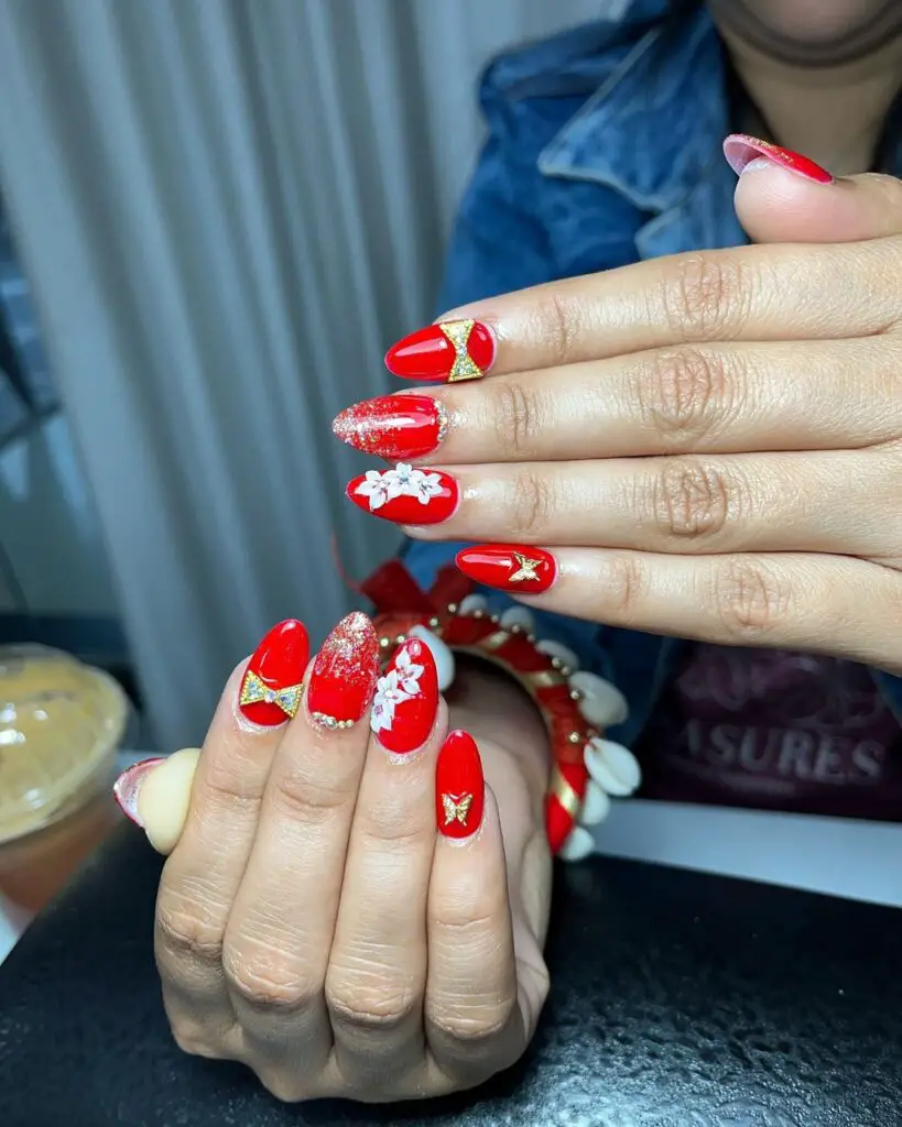 bridal nail art in red colour