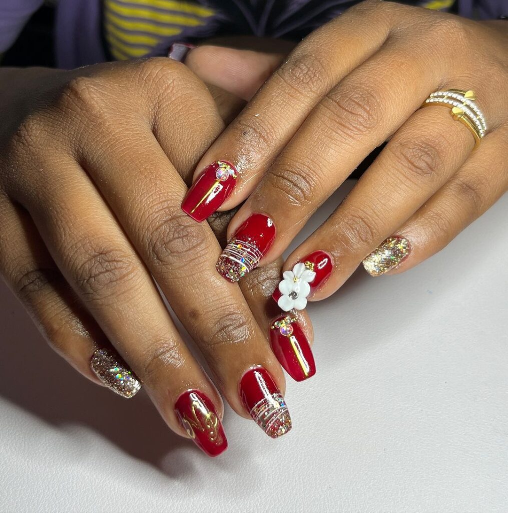 red and gold nail art designs 2