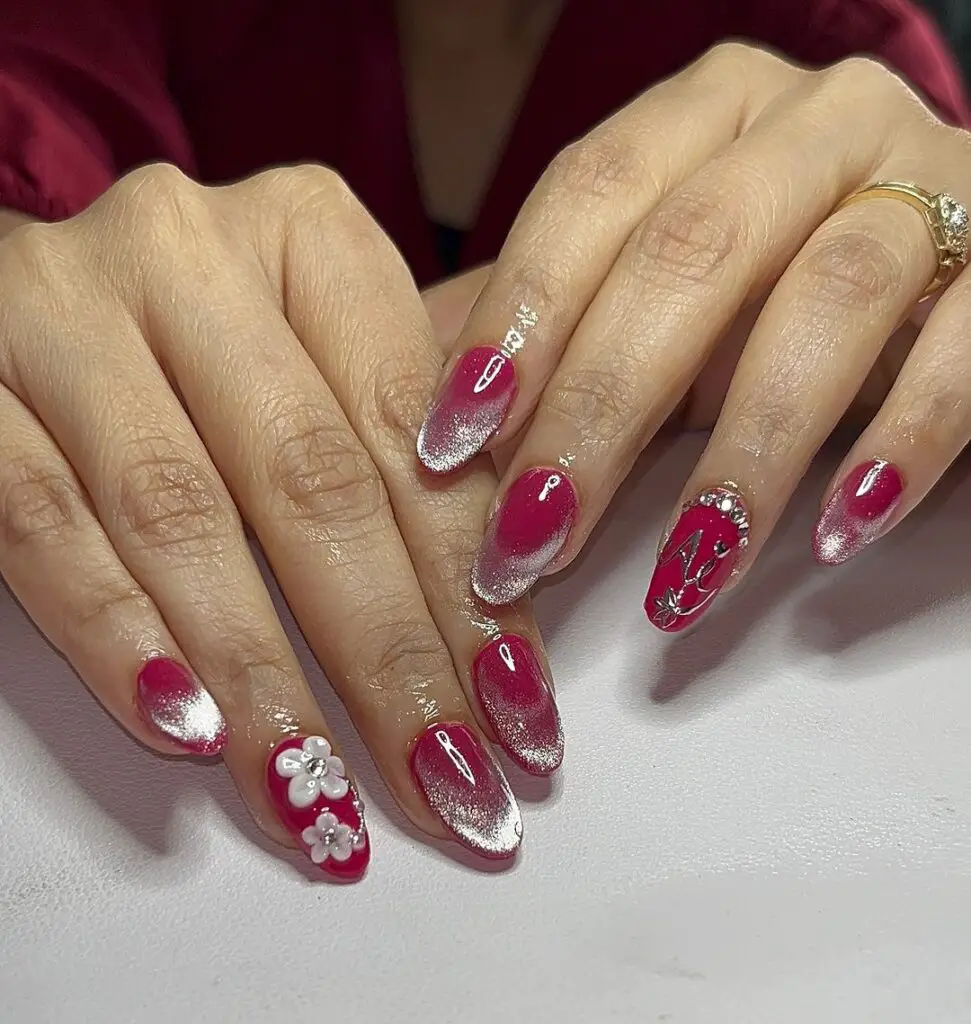 red white nail art